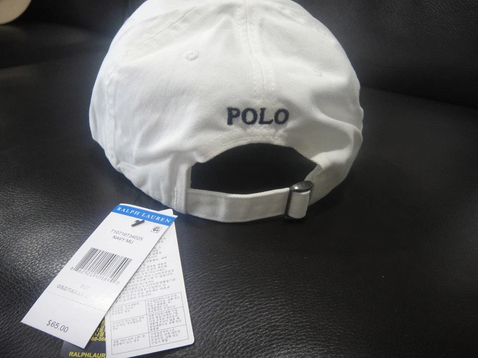 POLO RALPH LAUREN Women White One Size Cotton Chino Adjustable Ball Cap, NWT